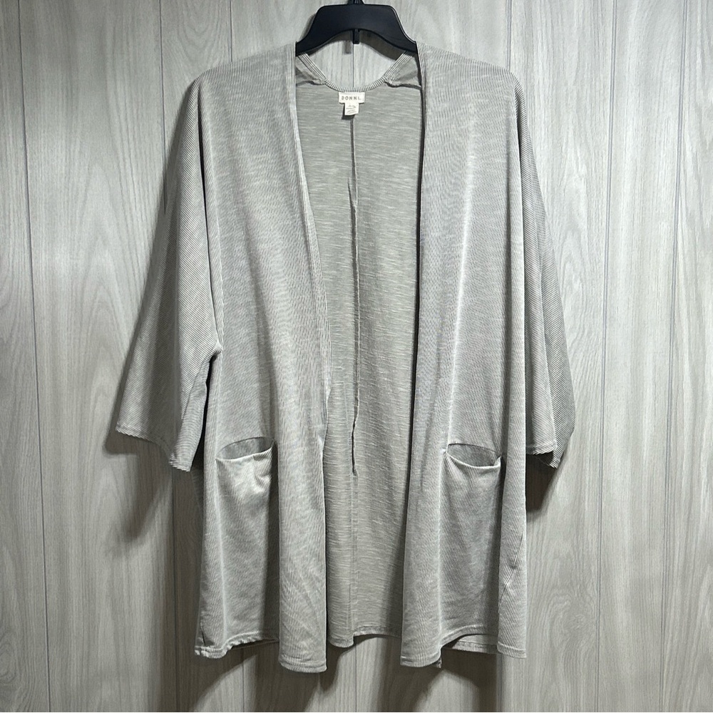 Donni Gray And Beige Open Front Ribbed Cardigan Pockets One Size Fits All Plus